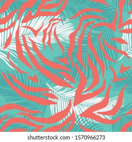 Zebra and leaves. Vector pattern.