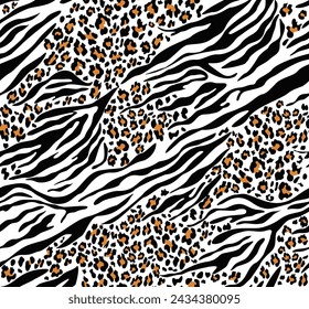 
Impresión de leopardo de cebra patrón animal sin fisuras, fondo de mezcla sin fisuras, impresión en blanco y negro en textiles, ropa, papel, tela