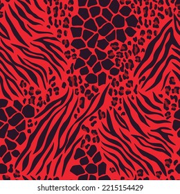 
Zebra leopard print seamless mix texture, red background, fashion design for textile
