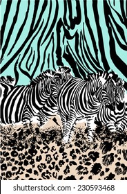 Zebra and leopard print in vector,reflected