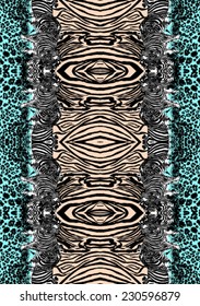 Zebra and leopard print in vector,reflected