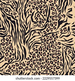Zebra leopard seamless animal print mix texture, fashion design for textile