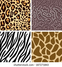 Zebra, leopard, snake, giraffe skin seamless pattern collection