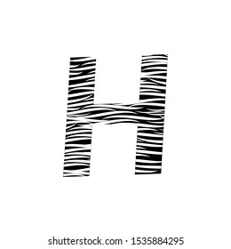 Zebra Letter H Logo Design with Black and White Stripes Vector. Monochrome H Zebra logo