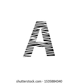 Zebra Letter A Logo Design with Black and White Stripes Vector. Monochrome A Zebra logo