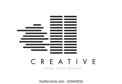 I I Zebra Letter Logo Design with Black and White Stripes Vector