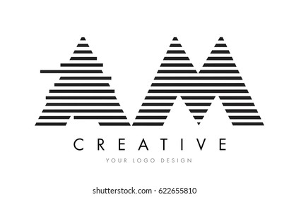 AM Zebra Letter Logo Design with Black and White Stripes Vector