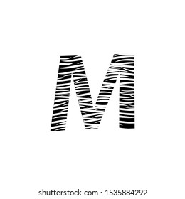 Zebra Letter M Logo Design with Black and White Stripes Vector. Monochrome M Zebra logo