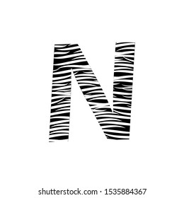 Zebra Letter N Logo Design with Black and White Stripes Vector. Monochrome N Zebra logo