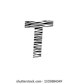 Zebra Letter T Logo Design with Black and White Stripes Vector. Monochrome T Zebra logo