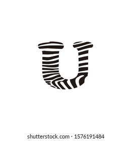 Zebra Letter U Logo Icon Design Created with Black and White Stripes Vector. 
