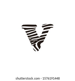 Zebra Letter V Logo Icon Design Created with Black and White Stripes Vector. 