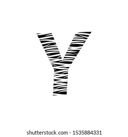 Zebra Letter Y Logo Design with Black and White Stripes Vector. Monochrome Y Zebra logo