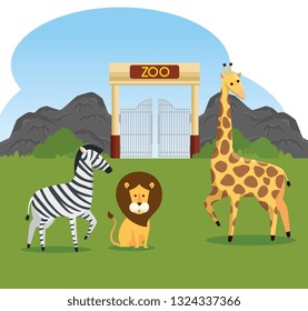 zebra with lion and giraffe wild animals reserve