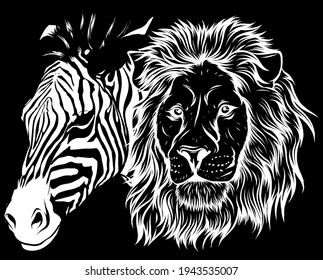 zebra and lion head vector illustration design