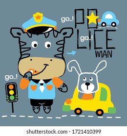 zebra the little police funny animal cartoon,vector illustration
