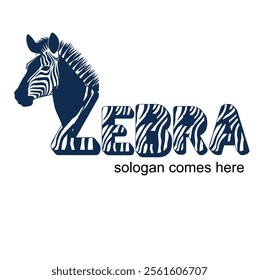 zebra logo with blue and white lines, vector illustrator, sign for boards on the side road. fast animal icon shown with blue colour. best logo design for forest.