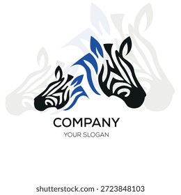 Plantilla de diseño de logotipo de cebra Cara de cebra de dos cabezas