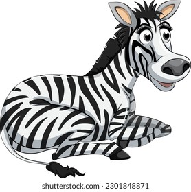 A Zebra in a Lying Position Cartoon Character illustration