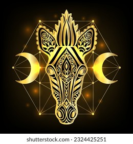 Zebra mandala Gold. Vector illustration. Adult coloring page. Animal in Zen boho style. Sacred, Peaceful. Tattoo print ornaments. Sacred geometry