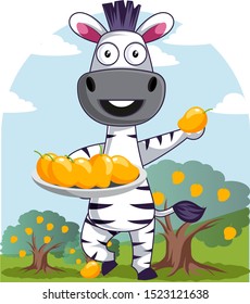 Cebra con mangos, ilustración, vector sobre fondo blanco.