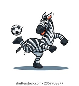 Zebra-Maskottenkartoon spielt Fußball