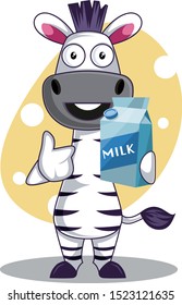 Zebra with milk, illustration, vector on white background.