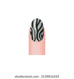 Zebra nail print or sticker, black and white nail design - 3d vector illustration isolated on white background. Manicure with animal design.