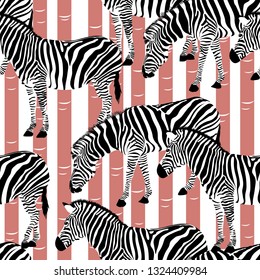 Zebra on abstract wood background. Seamless pattern. Wild animal texture. design trendy fabric texture,  illustration.