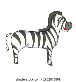 Zebra on white background Cute Cartoon animal Vector illustration