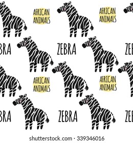 Zebra on a white background isolated vector seamless pattern. African animals background