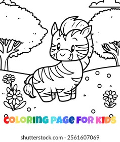 Zebra outline coloring page animal vector illustration