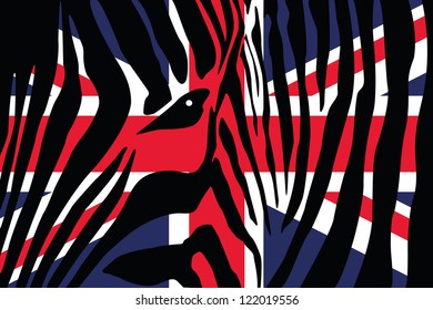 A zebra pattern with the flag of the United Kingdom