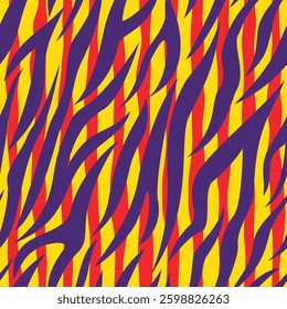 Zebra pattern flow over a vibrant neon red geometric background, creating a dynamic and energetic abstract print. The sharp lines and contrasting colors evoke a sense of modern energy.	
