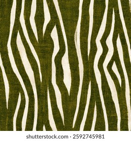Zebra pattern in olive green and white, grunge lines ikat pattern, seamless pattern, Vector illustration background for print the paper.