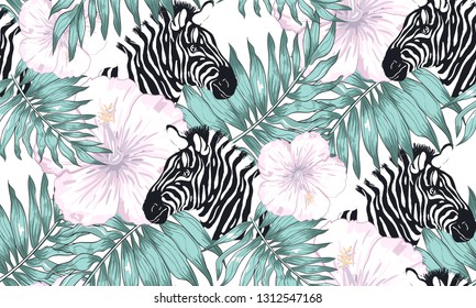 Zebra pattern and palm branches vector
