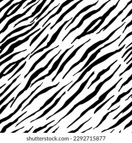 Zebra pattern seamless stripe for print. Animal texture skin background. Abstract curved black lines ornament. Good for textile, fabric, fashion design.