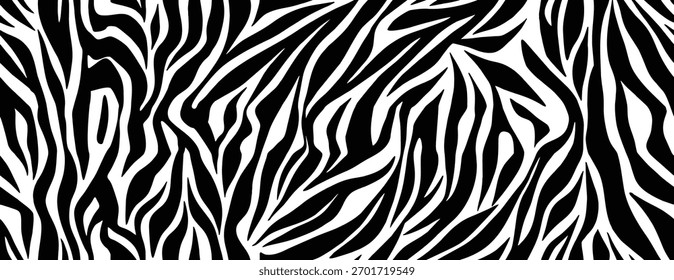 Zebra pattern, stylish stripes texture. Animal print. Design wallpaper and textile. Vector seamless black and white background
