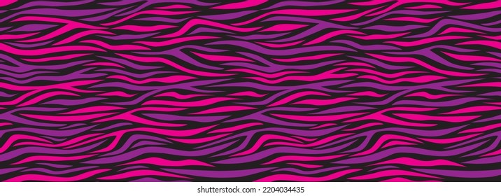 Zebra pink and purple seamless pattern. Abstract stripes, repeating background. Vector printing for fabrics, posters, banners. 