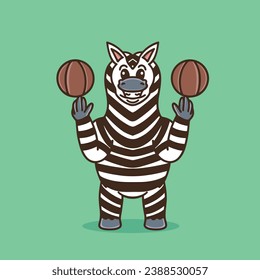 The zebra is playing basketball with both hands