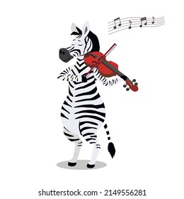 Zebra plays the violin. Cute character in cartoon style.