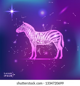zebra. Polygonal wireframe zebra silhouette on gradient background. Space, futuristic, zodiac concept. Shine neon style vector illustration
