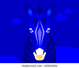Zebra Portrait Vector Illustrated on blue background