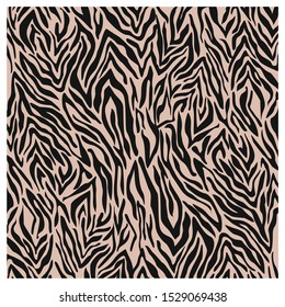 Zebra print, animal fur stripes. Abstract fabric pattern and lines background. Beige and black - Equidae family vector