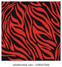 Zebra print, animal fur stripes. Abstract fabric pattern and lines background. Red and Black - Equidae family vector