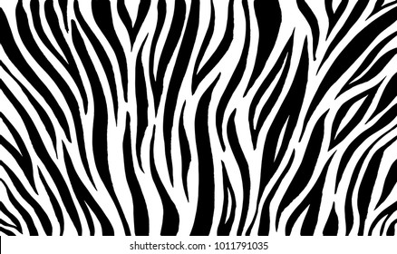 Zebra print, animal skin, tiger stripes, abstract pattern, line background, fabric. Amazing hand drawn vector illustration. Poster, banner. Black and white artwork, monochrome