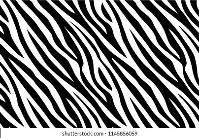 Zebra print, animal skin, tiger stripes, abstract pattern, line background, fabric. Amazing hand drawn vector illustration. Poster, banner. Black and white monochrome 