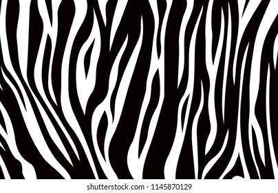 Zebra print, animal skin, tiger stripes pattern fabric. vector illustration black and white