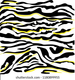 Zebra print, animal skin, tiger stripes, abstract pattern, line background, fabric. illustration, poster. Black and white red yellow