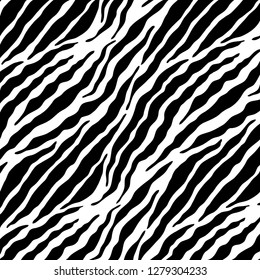 Zebra print, animal skin, tiger stripes, abstract pattern, line background, fabric. Amazing hand drawn vector illustration. Poster, banner.